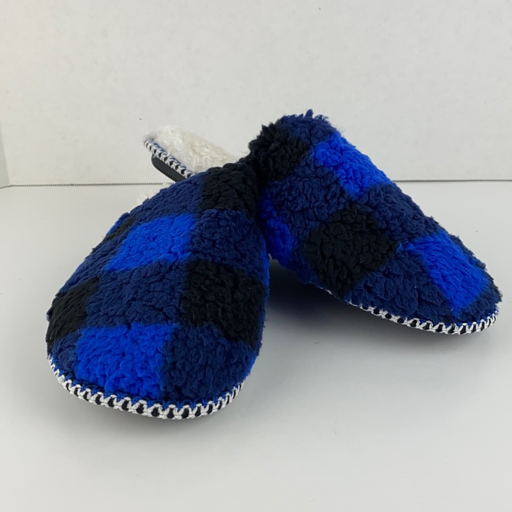 Size 11 Blue Plaid MUK LUKS Faux Shearling Scuff Slippers